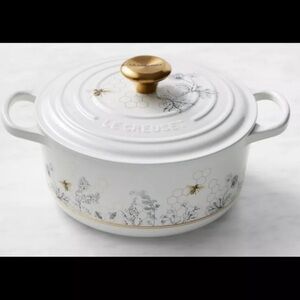Le Creuset White and Gold Enameled Cast Iron Cookware